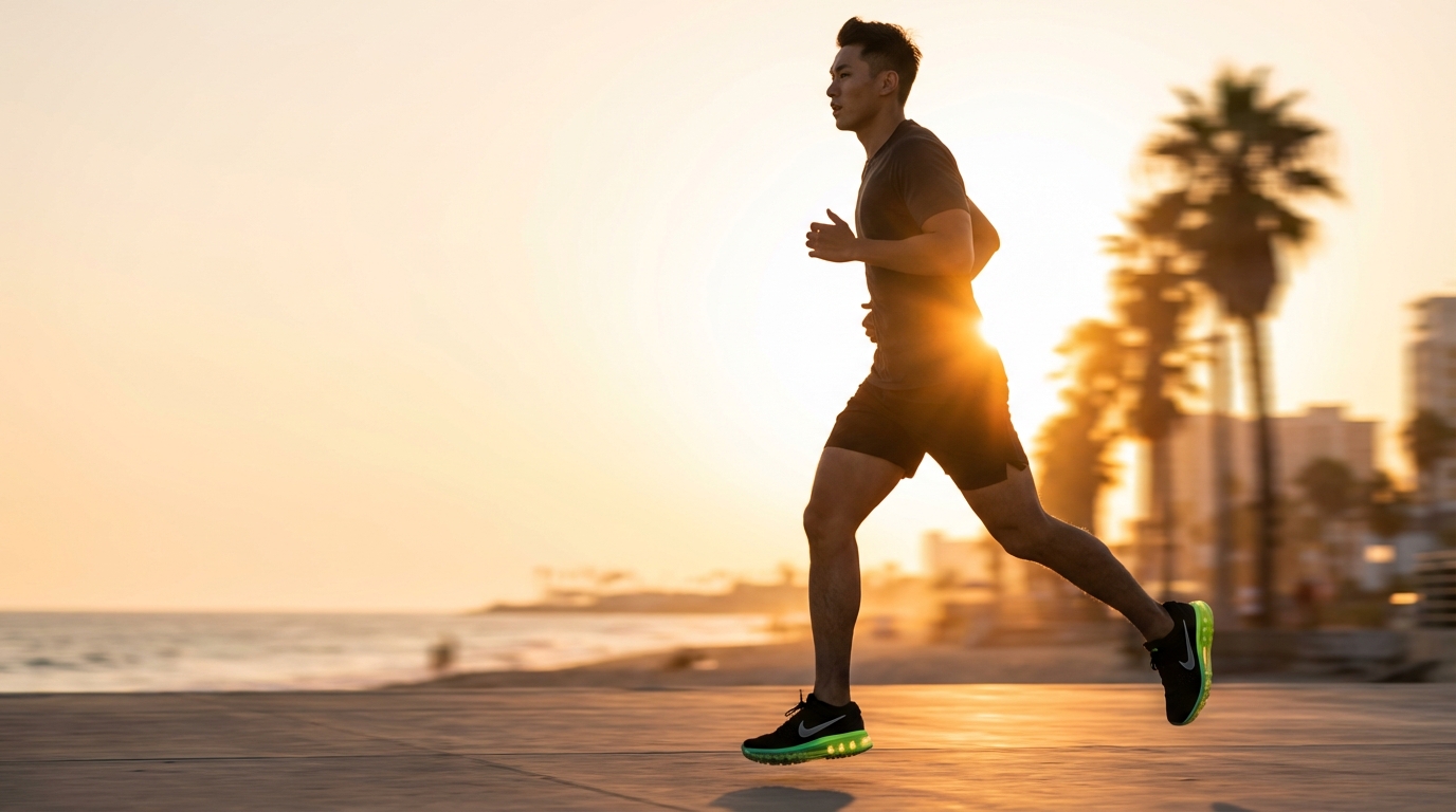 跑者在黃昏時刻穿著 VELO PRO 奔跑